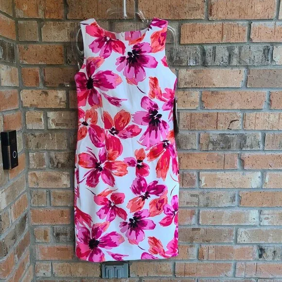 Mario Serrani Italy Women's Stretch Shift Dress Sleeveless Fuchsia Floral 4 - Picture 2 of 13